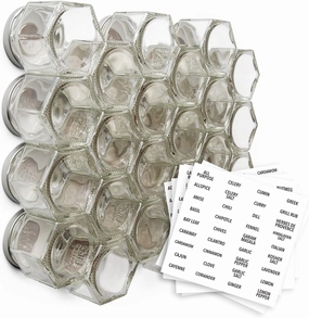 Gneiss Spice Magnetic Jars – Set of 24 Large Empty Glass Spice Jars (4 oz) with Magnetic Lids & Labels | Fridge-Mount Hanging Spice Rack | Refillable Kitchen Organizer