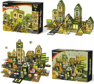 GobiDex 48PCS Army Magnetic Tiles & 100PCS Magnetic Blocks with Toy Soldiers Army Toys for Boys, Magnet Military STEM Toys for Kids Ages 3 4 5 6 7 8 9 Years Old, Birthday Gifts for Boys Girls