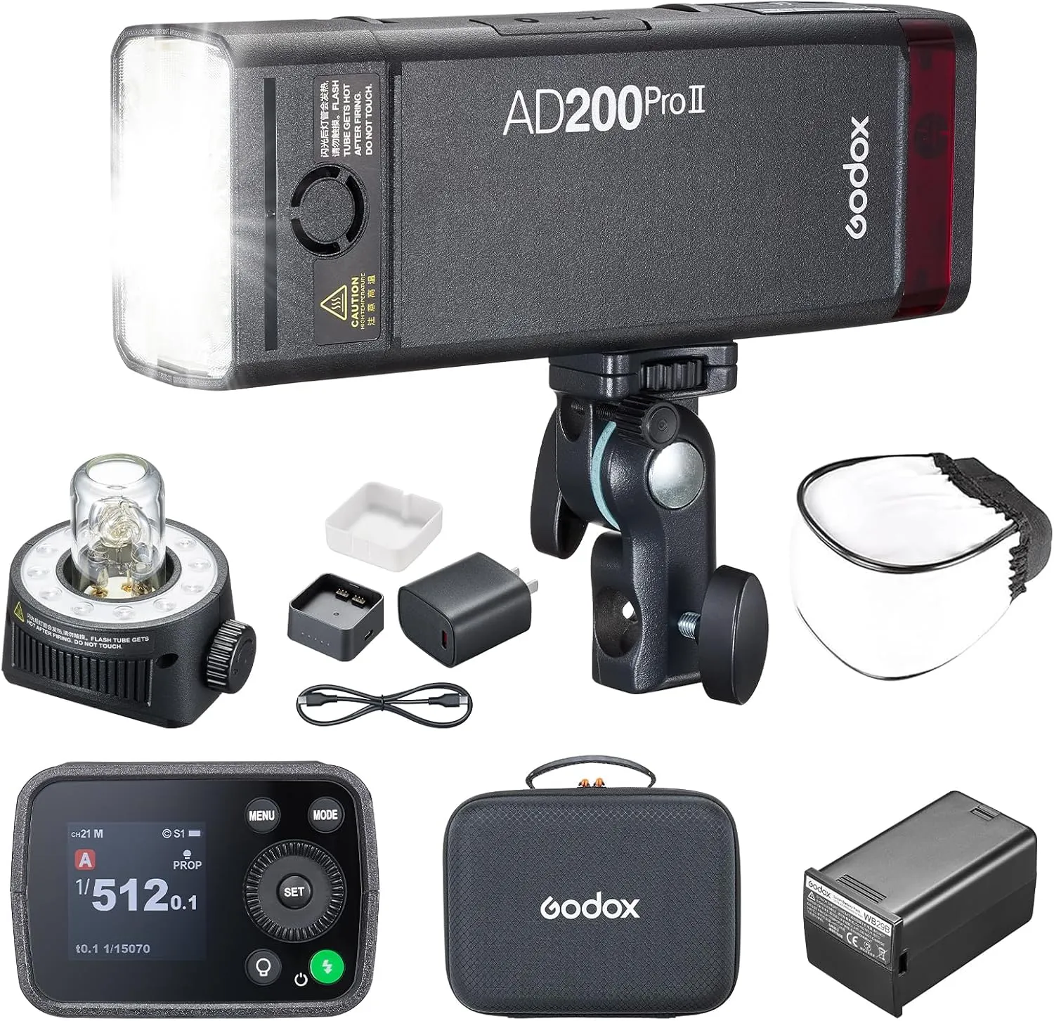 Godox AD200 Pro II AD200ProII Flash Strobe Updated 200Ws 1/512~1/1, 5800±200K Bi-Color TTL 1/8000s with 2.4G Wireless X System Bare Bulb/Speedlite Fresnel Flash Head Pocket Flash Monolight