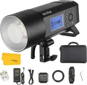Godox AD400 Pro AD400Pro Outdoor Flash Strobe Light, TTL 400W Portable Flash Monolight 1/8000s HSS Speedlite, Rechargeable Li-ion Battery, 30W LED Modeling Lamp, 0.01-1s Recycle, 390 Full Power Pops