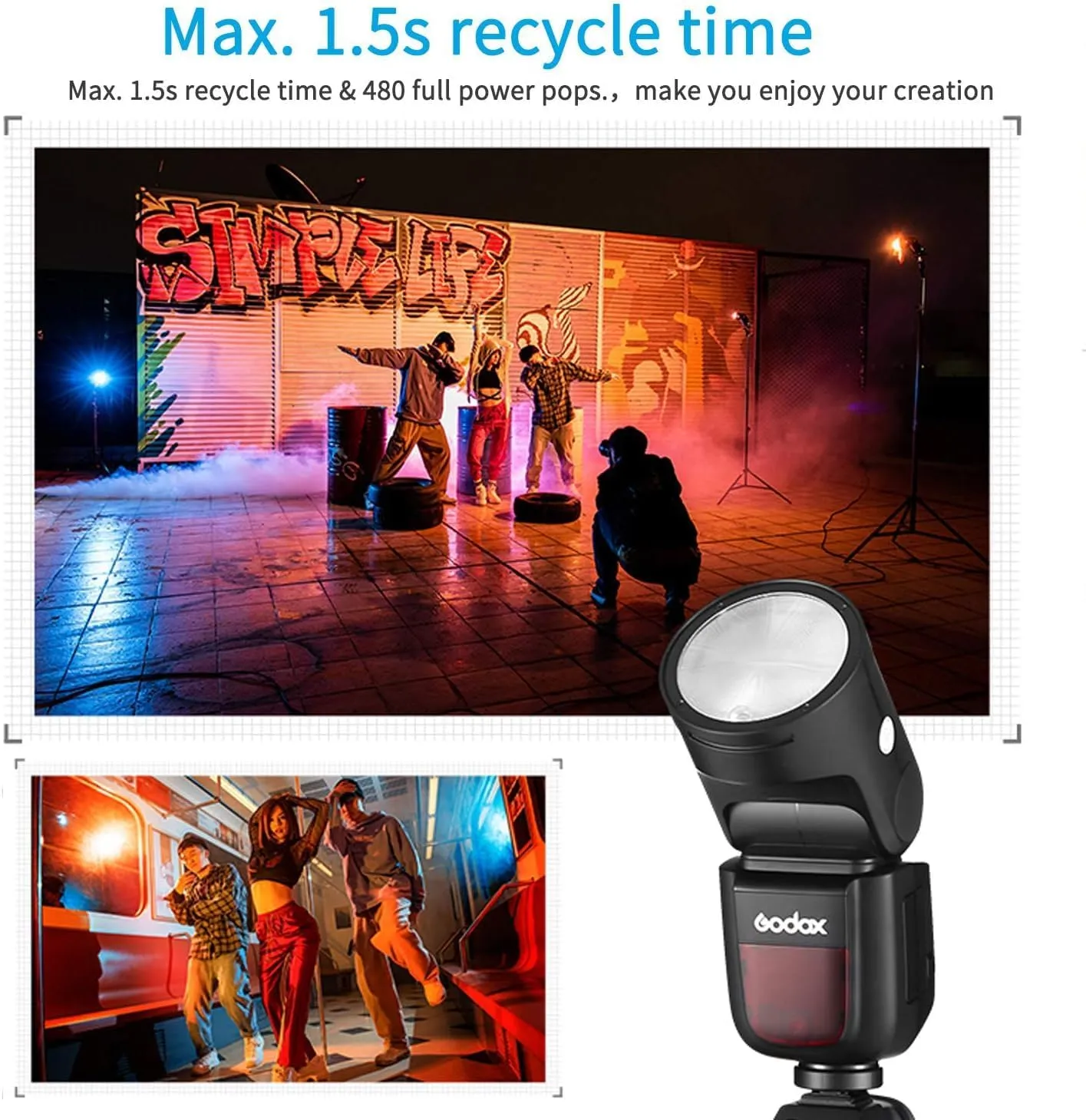 Godox V1-C Flash Speedlite for Canon, 76Ws 2.4G X Wireless TTL 1/8000 HSS Speedlight, 1.5s Recycle, 480 Full Power Flashes with Rechargeable Battery