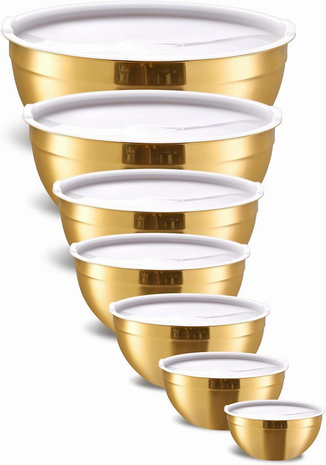 Gold Mixing Bowls With Airtight Lids,Stainless Steel Bowl,Salad Bowls 7 Piece Colorful Nesting Bowl Rainbow Kitchen Accessories,Size 7,3.6,2.7,2.1,1.5,1.1,0.8QT Stackable Design