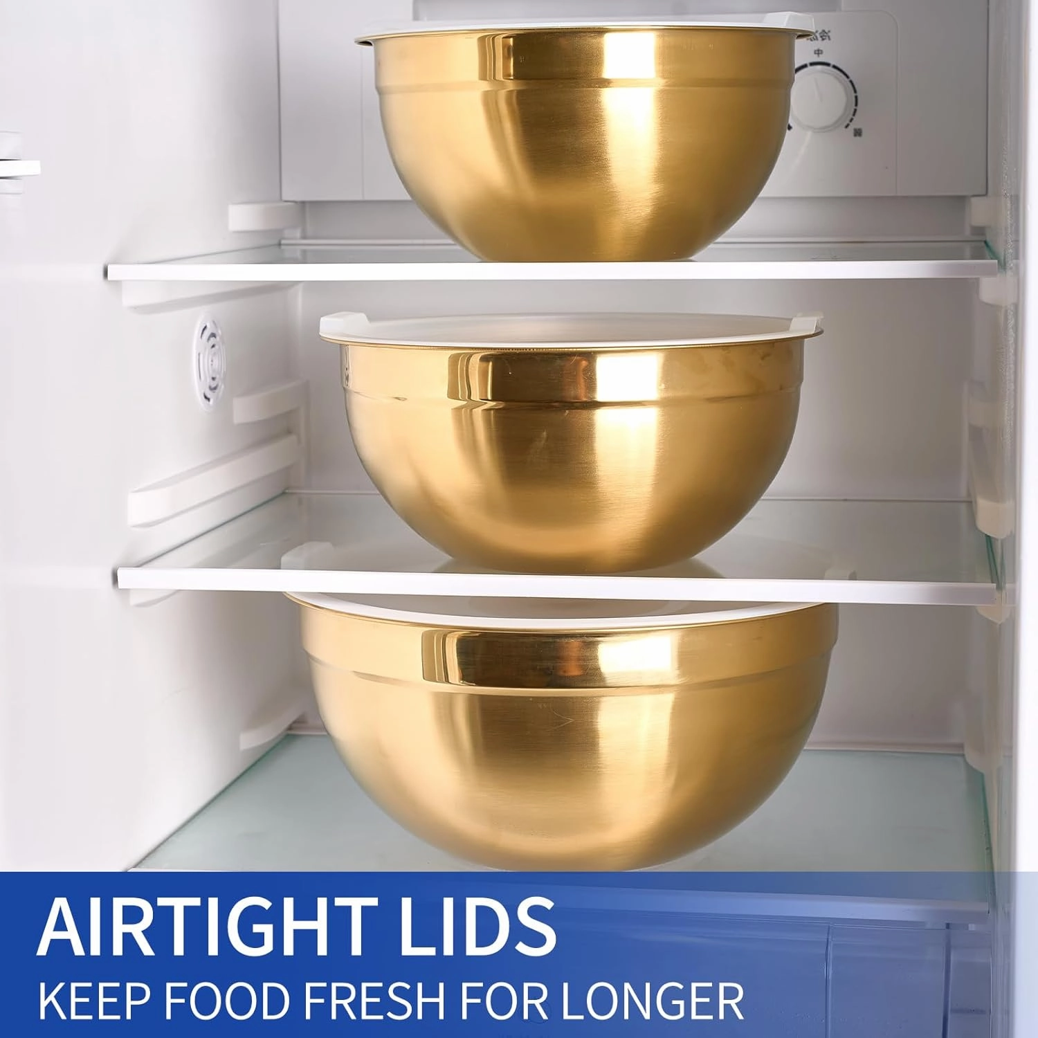 Gold Mixing Bowls With Airtight Lids,Stainless Steel Bowl,Salad Bowls 7 Piece Colorful Nesting Bowl Rainbow Kitchen Accessories,Size 7,3.6,2.7,2.1,1.5,1.1,0.8QT Stackable Design