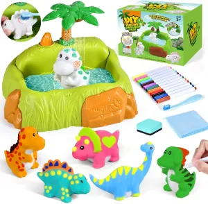 Golray Paint-Wash-Recolor Dinosaur Crafts Kit Painting Toy for Toddler, Bathtub, Washable Marker, Instruction, Dino Pet Art Activity Dinosaur Toy Gift for 3-5 Year Old Kid Boy Girl