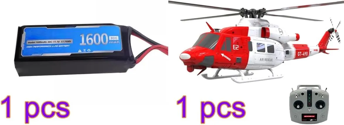 GOOSKY E2 RC Helicopter Model, UH-1Y 2.4G 6CH Dual Brushless Direct Drive Simulation Helicopter with GPS (RTF/Mode 1 Mode 2 Switchable/Rescue Livery)  Battery