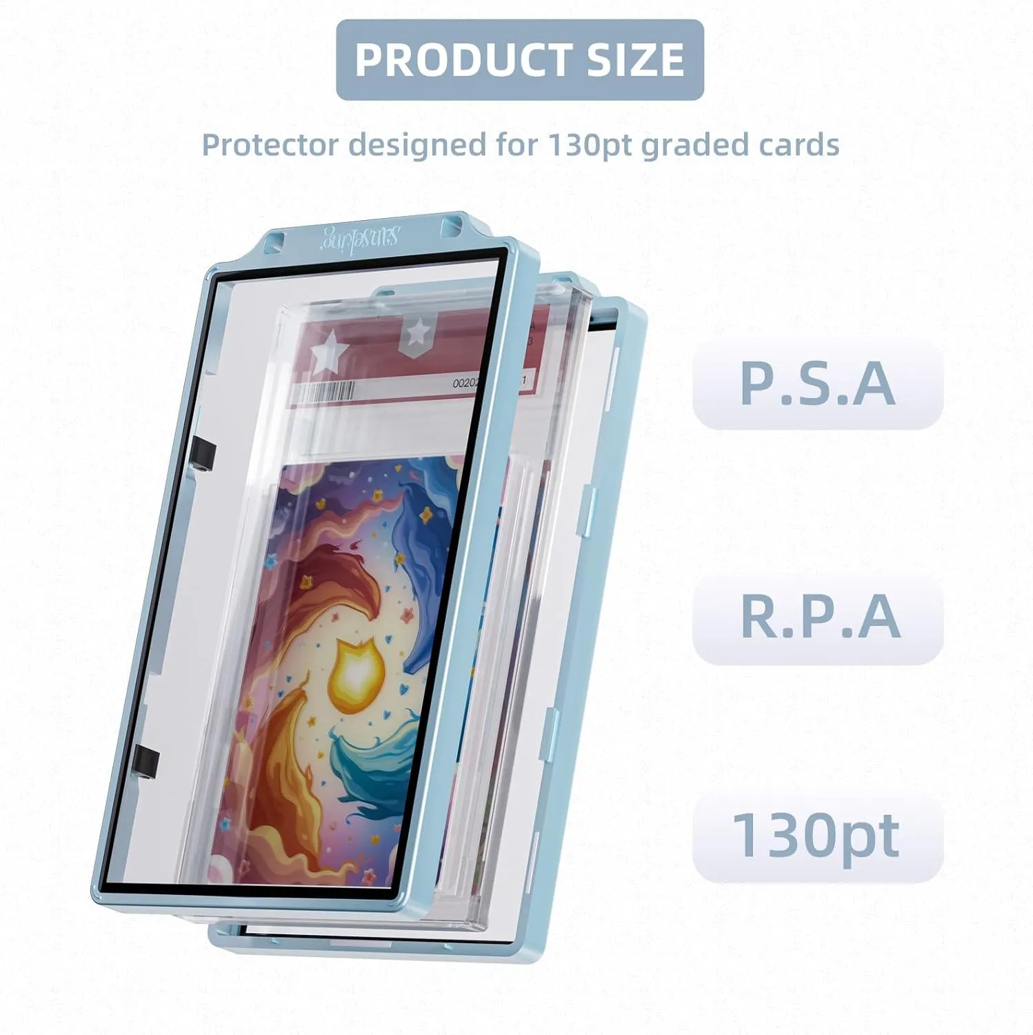 Graded Card Guard Case for PSA Slab Case for Graded Cards Metal Magnetic UV Protection Stackable Graded Card Slab Guard Glass Display Bumper Fit CGC, CSG and AGS Slabs Mags(Blue,130PT)