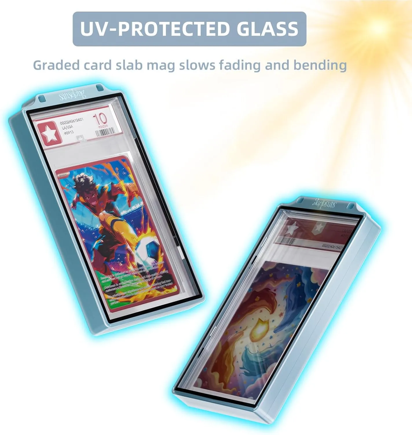 Graded Card Guard Case for PSA Slab Case for Graded Cards Metal Magnetic UV Protection Stackable Graded Card Slab Guard Glass Display Bumper Fit CGC, CSG and AGS Slabs Mags(Blue,130PT)