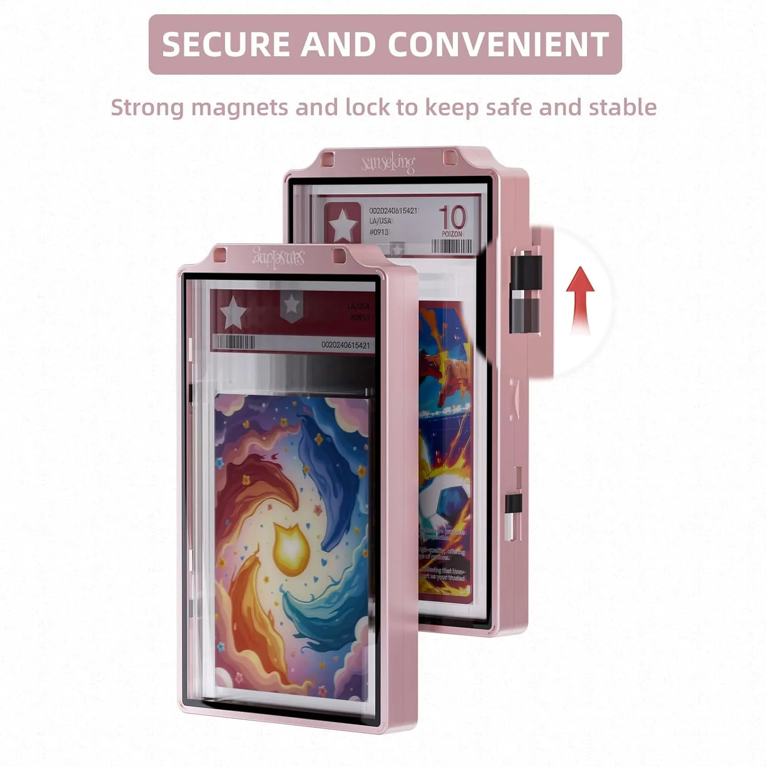 Graded Card Guard Case for PSA Slab Case for Graded Cards Metal Magnetic UV Protection Stackable Graded Card Slab Guard Glass Display Bumper Fit CGC, CSG and AGS Slabs Mags(Pink,130PT)