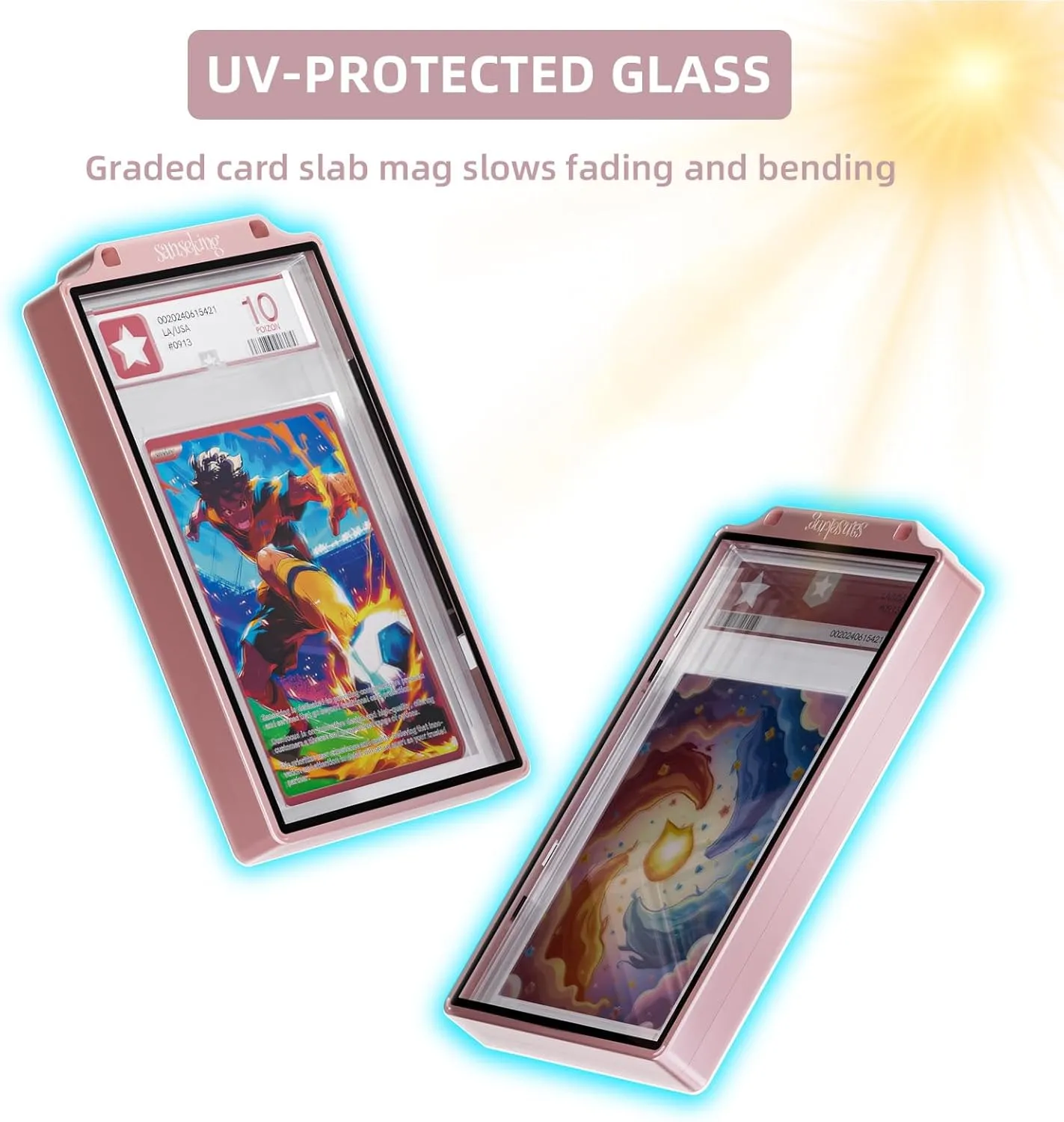 Graded Card Guard Case for PSA Slab Case for Graded Cards Metal Magnetic UV Protection Stackable Graded Card Slab Guard Glass Display Bumper Fit CGC, CSG and AGS Slabs Mags(Pink,130PT)