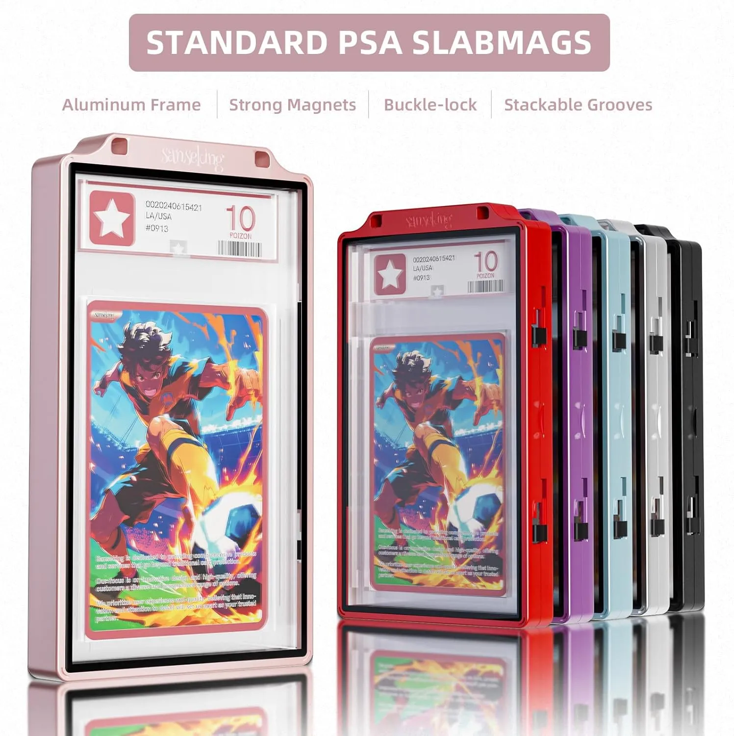 Graded Card Guard Case for PSA Slab Case for Graded Cards Metal Magnetic UV Protection Stackable Graded Card Slab Guard Glass Display Bumper Fit CGC, CSG and AGS Slabs Mags(Pink,130PT)