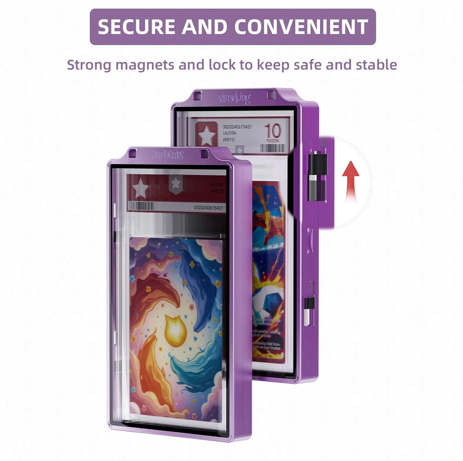 Graded Card Guard Case for PSA Slab Case for Graded Cards Metal Magnetic UV Protection Stackable Graded Card Slab Guard Glass Display Bumper Fit CGC, CSG and AGS Slabs Mags(Purple,130PT)
