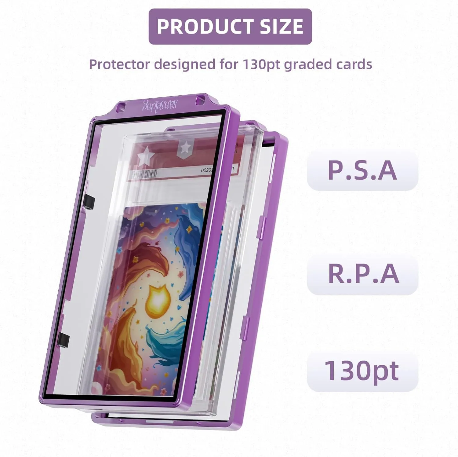 Graded Card Guard Case for PSA Slab Case for Graded Cards Metal Magnetic UV Protection Stackable Graded Card Slab Guard Glass Display Bumper Fit CGC, CSG and AGS Slabs Mags(Purple,130PT)