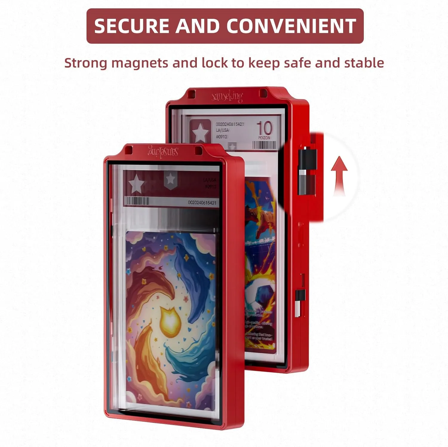 Graded Card Guard Case for PSA Slab Case for Graded Cards Metal Magnetic UV Protection Stackable Graded Card Slab Guard Glass Display Bumper Fit CGC, CSG and AGS Slabs Mags(Red,130PT)