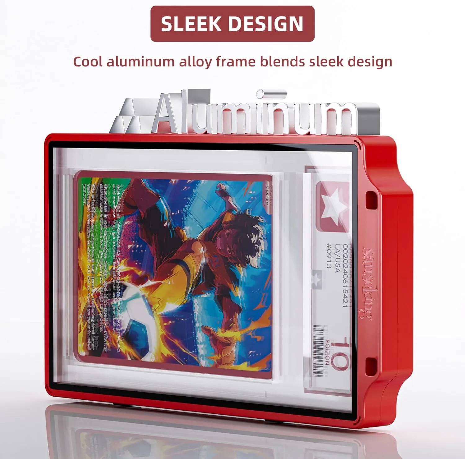 Graded Card Guard Case for PSA Slab Case for Graded Cards Metal Magnetic UV Protection Stackable Graded Card Slab Guard Glass Display Bumper Fit CGC, CSG and AGS Slabs Mags(Red,130PT)