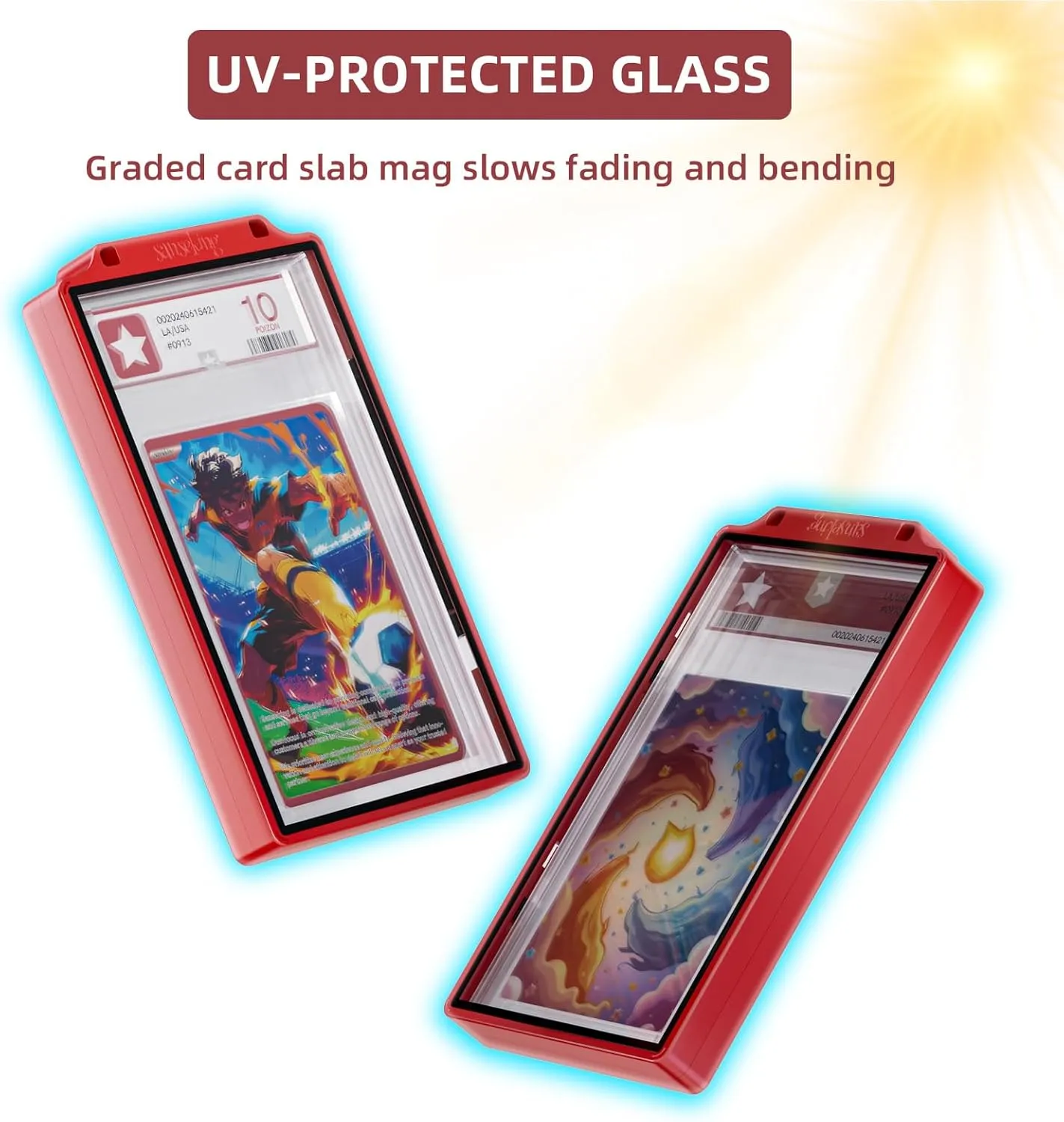 Graded Card Guard Case for PSA Slab Case for Graded Cards Metal Magnetic UV Protection Stackable Graded Card Slab Guard Glass Display Bumper Fit CGC, CSG and AGS Slabs Mags(Red,130PT)