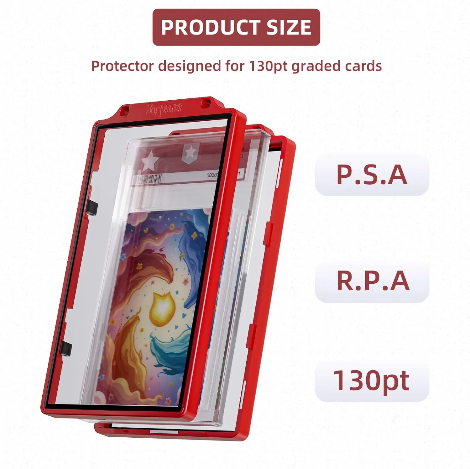 Graded Card Guard Case for PSA Slab Case for Graded Cards Metal Magnetic UV Protection Stackable Graded Card Slab Guard Glass Display Bumper Fit CGC, CSG and AGS Slabs Mags(Red,130PT)
