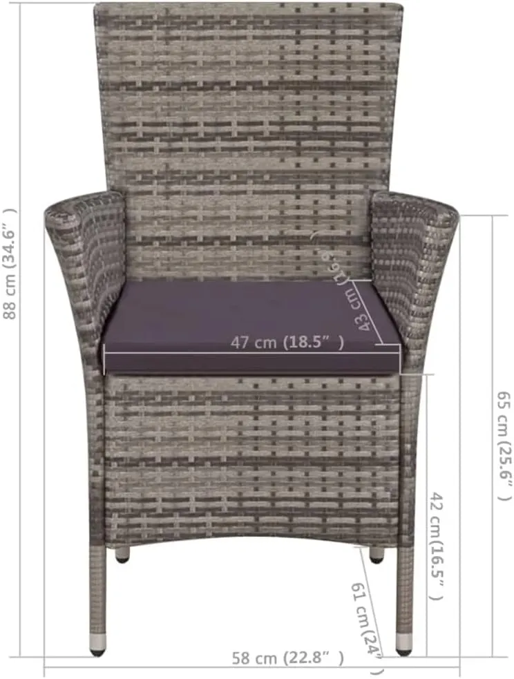 Gray Poly Rattan Outdoor Dining Chair with Stool and Cushions, Patio Furniture Set Water-Resistant PE Wicker Steel Frame for Garden Poolside Backyard