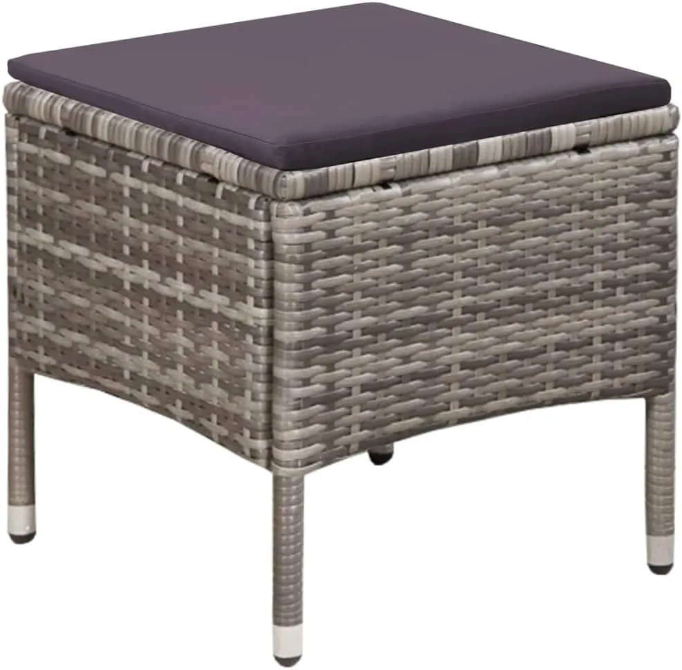 Gray Poly Rattan Outdoor Dining Chair with Stool and Cushions, Patio Furniture Set Water-Resistant PE Wicker Steel Frame for Garden Poolside Backyard