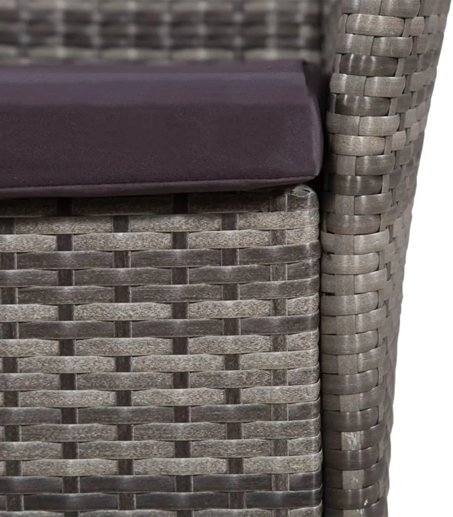Gray Poly Rattan Outdoor Dining Chair with Stool and Cushions, Patio Furniture Set Water-Resistant PE Wicker Steel Frame for Garden Poolside Backyard