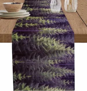 Green Forest Table Runner-Cotton Linen- 36 Inch Holiday Dresser Scarves, Pine Trees Landscape Wilderness Spring Summer Tablerunner for Kitchen Coffee/Dining Living Room Dinner Scarf Décor 13x36