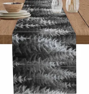 Grey Tree Table Runner-Cotton Linen- 36 Inch Holiday Dresser Scarves, Retro Abstract Forest Contemporary Landscape Tablerunner for Kitchen Coffee/Dining Bedroom Living Room Dinner Scarf Décor 13x36