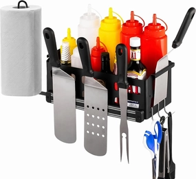 Griddle Caddy for Blackstone Griddle Accessories, Space Saving Storage Caddy for Blackstone 28"/36" Griddles/Weber Grill, BBQ Accessories Storage Box with Magnetic Tool Holder & Paper Towel Holder