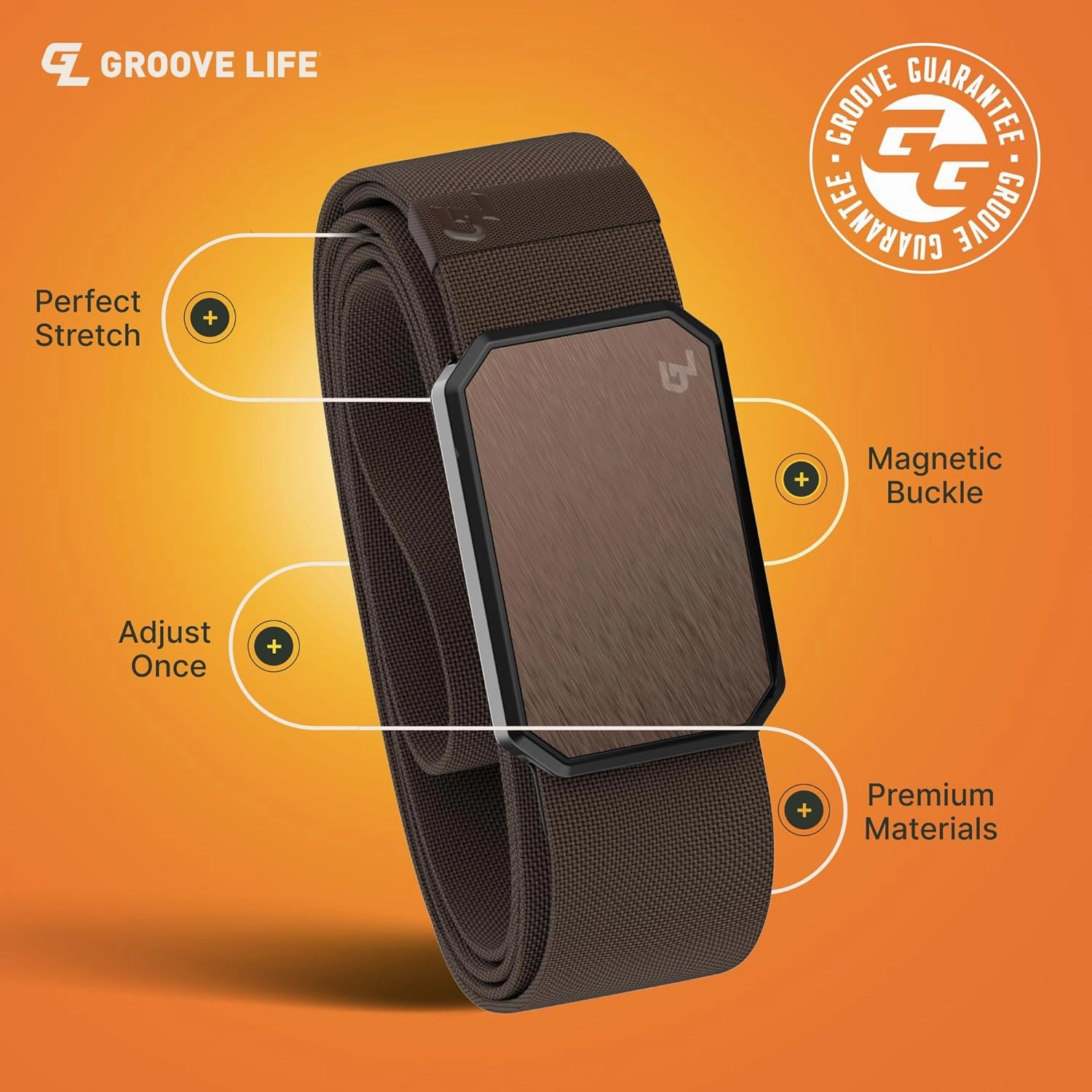Groove Life Groove Belt Men's Stretch Nylon Belt with Magnetic Aluminum Buckle, Lifetime Coverage