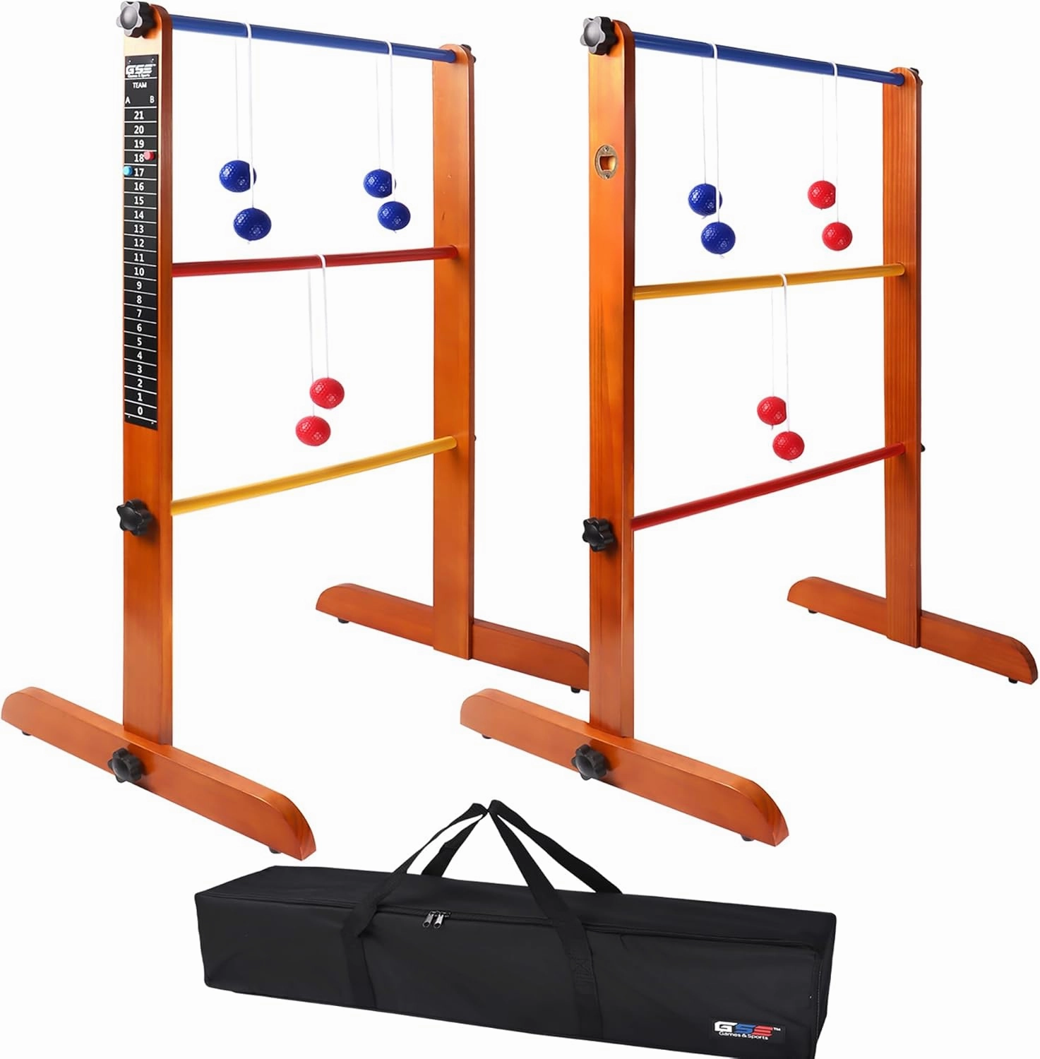 GSE Games & Sports Expert Premium Solid Wood Ladder Ball Toss Game Set with Ladder Ball Bolas & Carrying Case for Outdoor Backyard Lawn