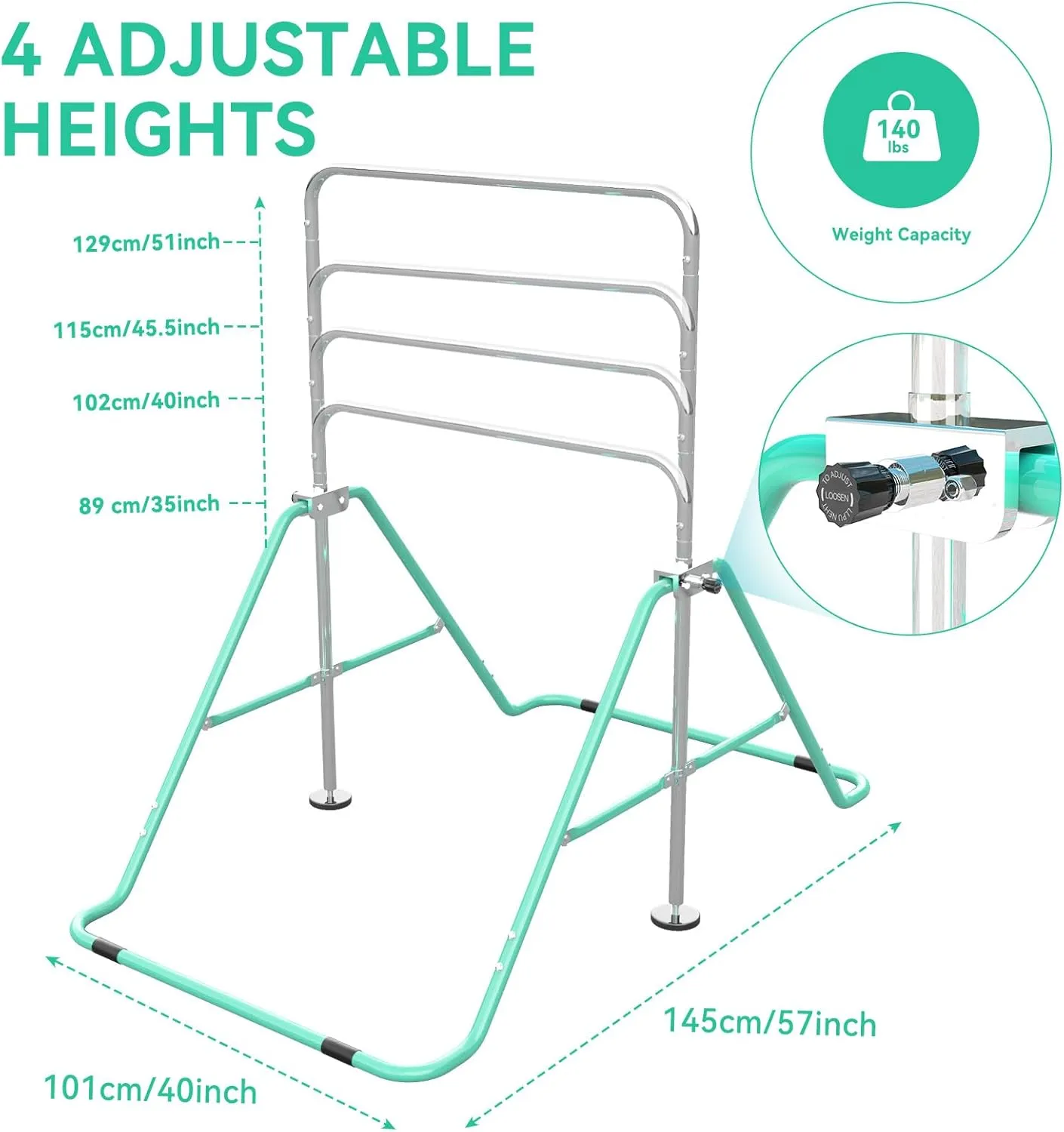 Gymnastics Bar for Kids with Gymnastics Rings, Height Adjustable Gymnastics Horizontal Bar, Foldable Bar Gymnastics Equipment for Home Room Indoor Outdoor Gym Practics, Gymnastic Bar