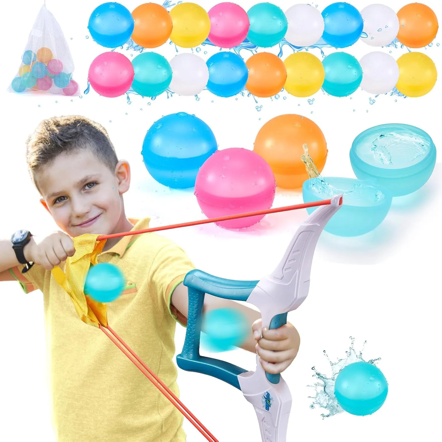 hahaland Reusable Water Balloons with Launcher-20 PCS Refillable Water Ball Quick Fill for Summer Beach Toys Outdoor Activities Pool Toy for Boys Girl Age 3 4 5 6 7 8  for Party Yard Water Fight Game