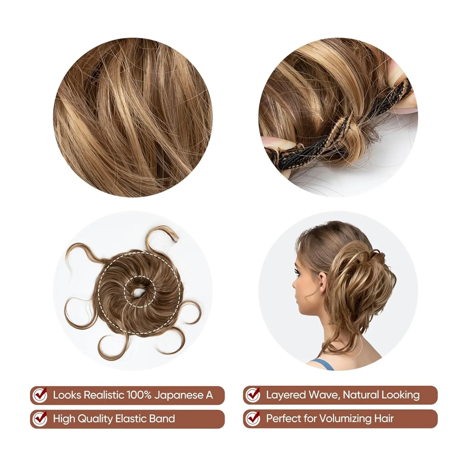 Hair Bun Synthetic Messy Bun Elastic Hairpieces Curly Scrunchie Black Blonde Brown Natural Hair Chignon Updo Donut Fake Hair For Women Chignon Hairpieces(10HM27)