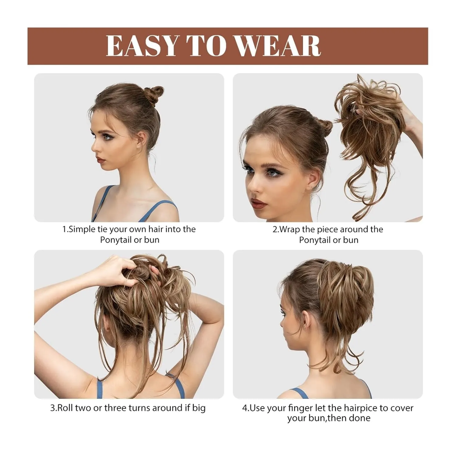 Hair Bun Synthetic Messy Bun Elastic Hairpieces Curly Scrunchie Black Blonde Brown Natural Hair Chignon Updo Donut Fake Hair For Women Chignon Hairpieces(Balck Brown)