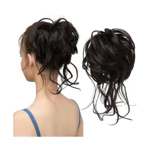 Hair Bun Synthetic Messy Bun Elastic Hairpieces Curly Scrunchie Black Blonde Brown Natural Hair Chignon Updo Donut Fake Hair For Women Chignon Hairpieces(Balck Brown)