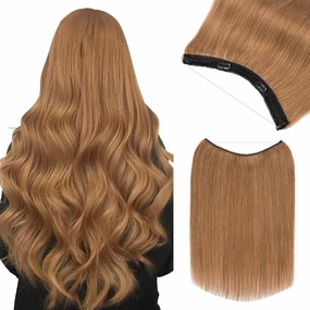 Halo Hair Extensions Real Human Hair, Benehair Brown Halo Hair Extensions Remy Human Hair, 16 Inch Invisible Wire Hair Extensions for Adding Volume Hair Halo Extensions For Women #06 Light Brown