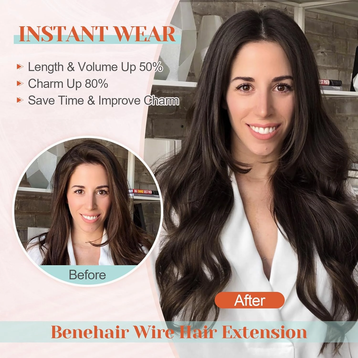 Halo Hair Extensions Real Human Hair, Benehair Brown Halo Hair Extensions Remy Human Hair, 16 Inch Invisible Wire Hair Extensions for Adding Volume Hair Halo Extensions For Women #06 Light Brown