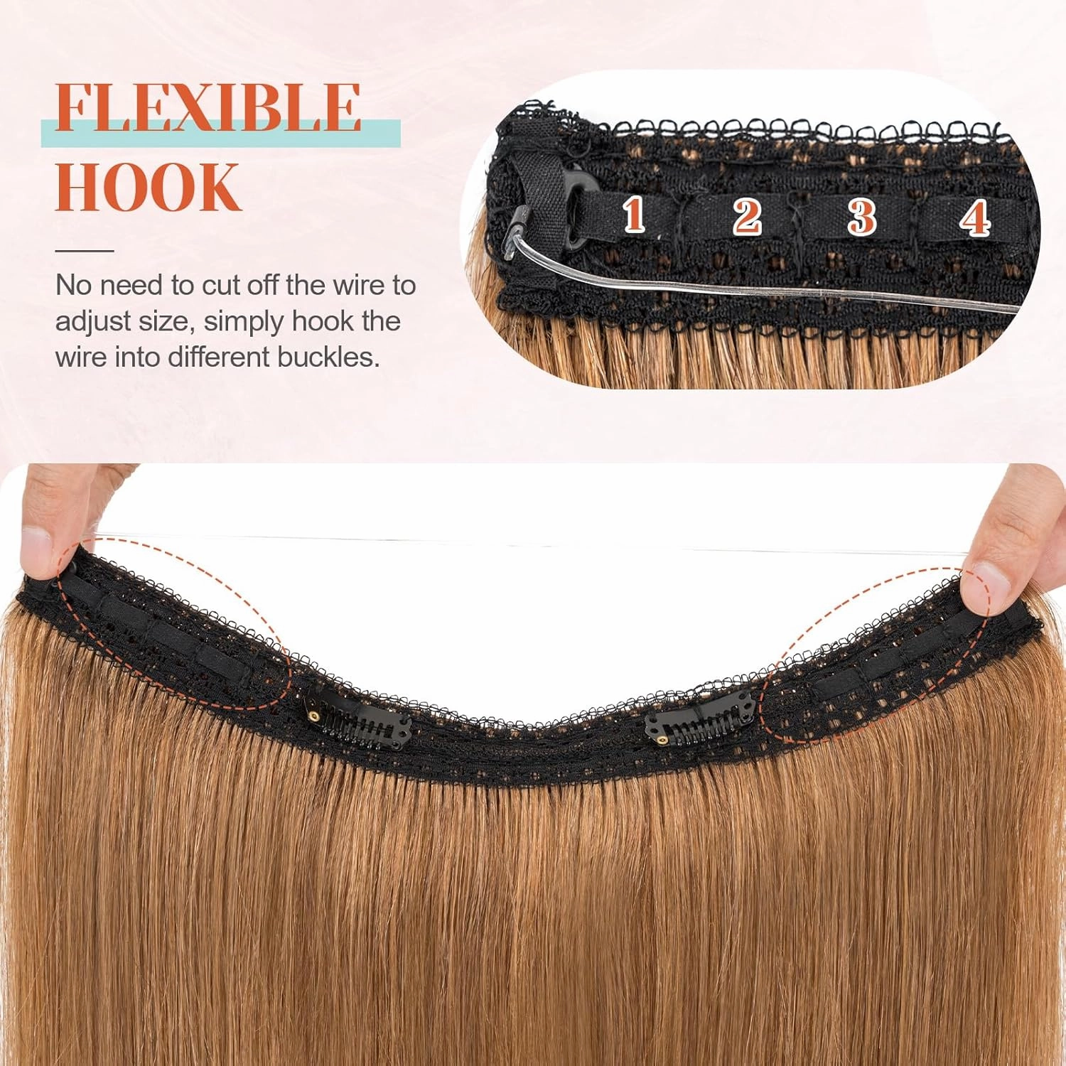 Halo Hair Extensions Real Human Hair, Benehair Brown Halo Hair Extensions Remy Human Hair, 16 Inch Invisible Wire Hair Extensions for Adding Volume Hair Halo Extensions For Women #06 Light Brown