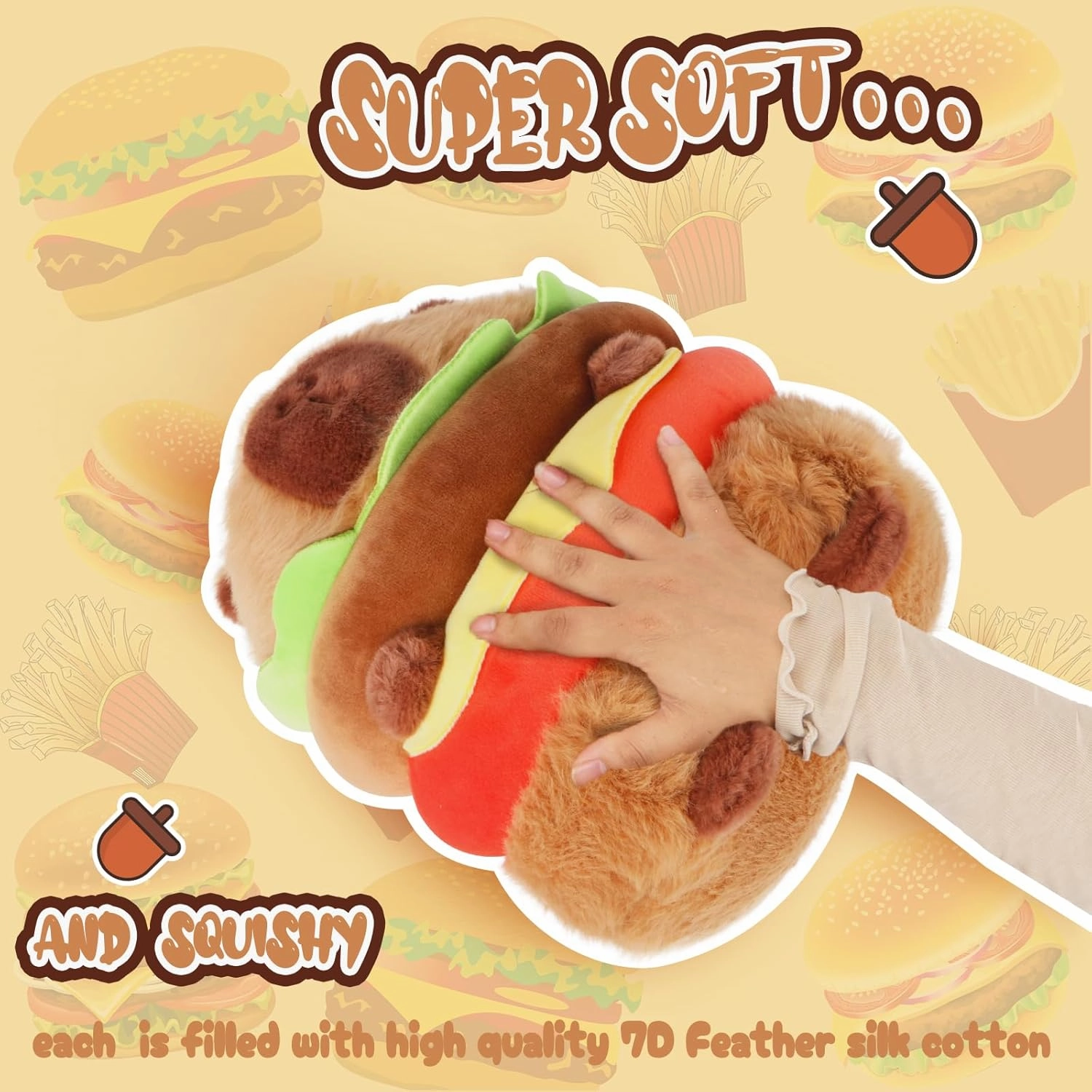 Hamburger Capybara Plush Toy - 9.5 Inch Cute Capybara Stuffed Animal, Kawaii Capibara Plushie for Kids and Adults Hamburger Plush
