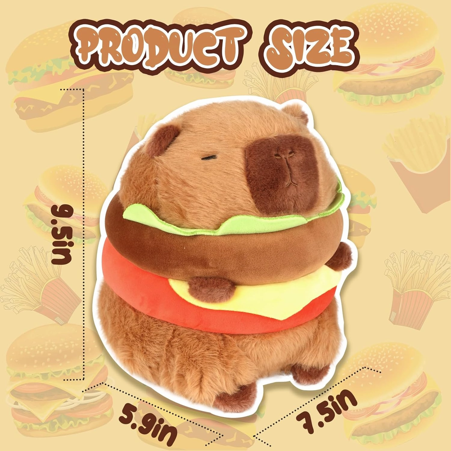 Hamburger Capybara Plush Toy - 9.5 Inch Cute Capybara Stuffed Animal, Kawaii Capibara Plushie for Kids and Adults Hamburger Plush