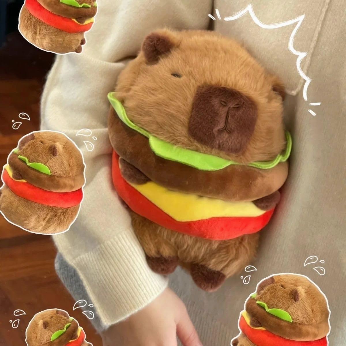 Hamburger Capybara Plush Toy - 9.5 Inch Cute Capybara Stuffed Animal, Kawaii Capibara Plushie for Kids and Adults Hamburger Plush
