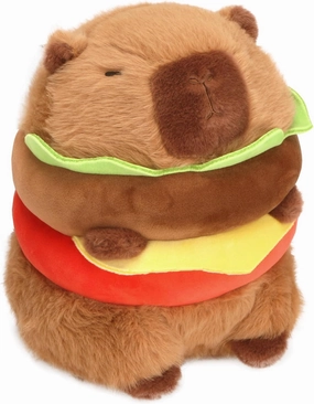 Hamburger Capybara Plush Toy - 9.5 Inch Cute Capybara Stuffed Animal, Kawaii Capibara Plushie for Kids and Adults Hamburger Plush