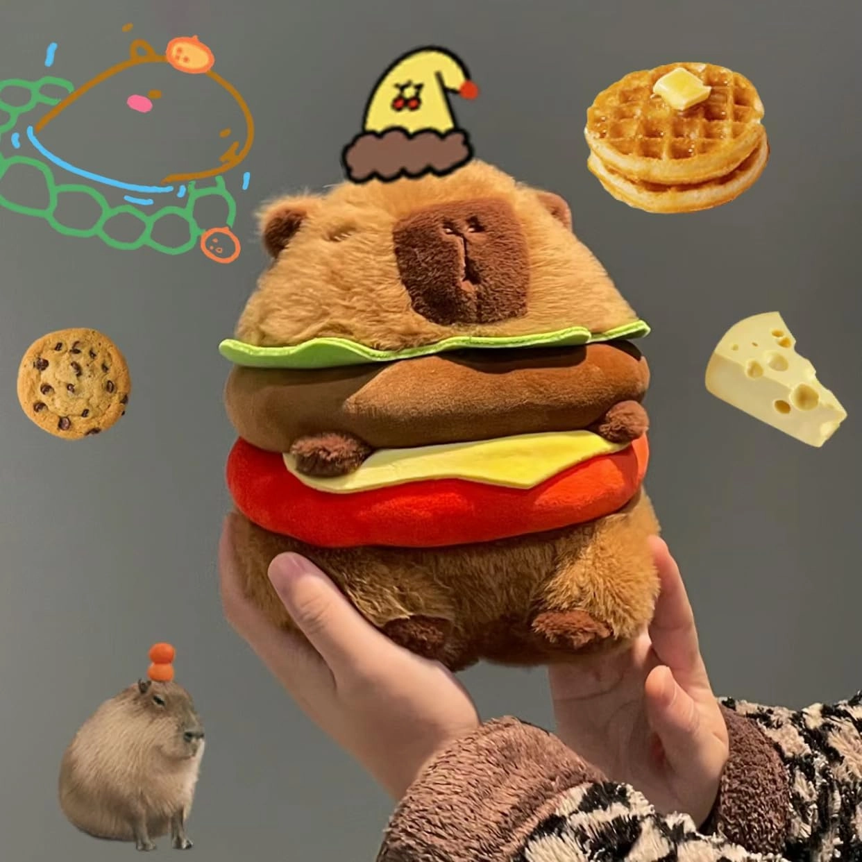 Hamburger Capybara Plush Toy - 9.5 Inch Cute Capybara Stuffed Animal, Kawaii Capibara Plushie for Kids and Adults Hamburger Plush