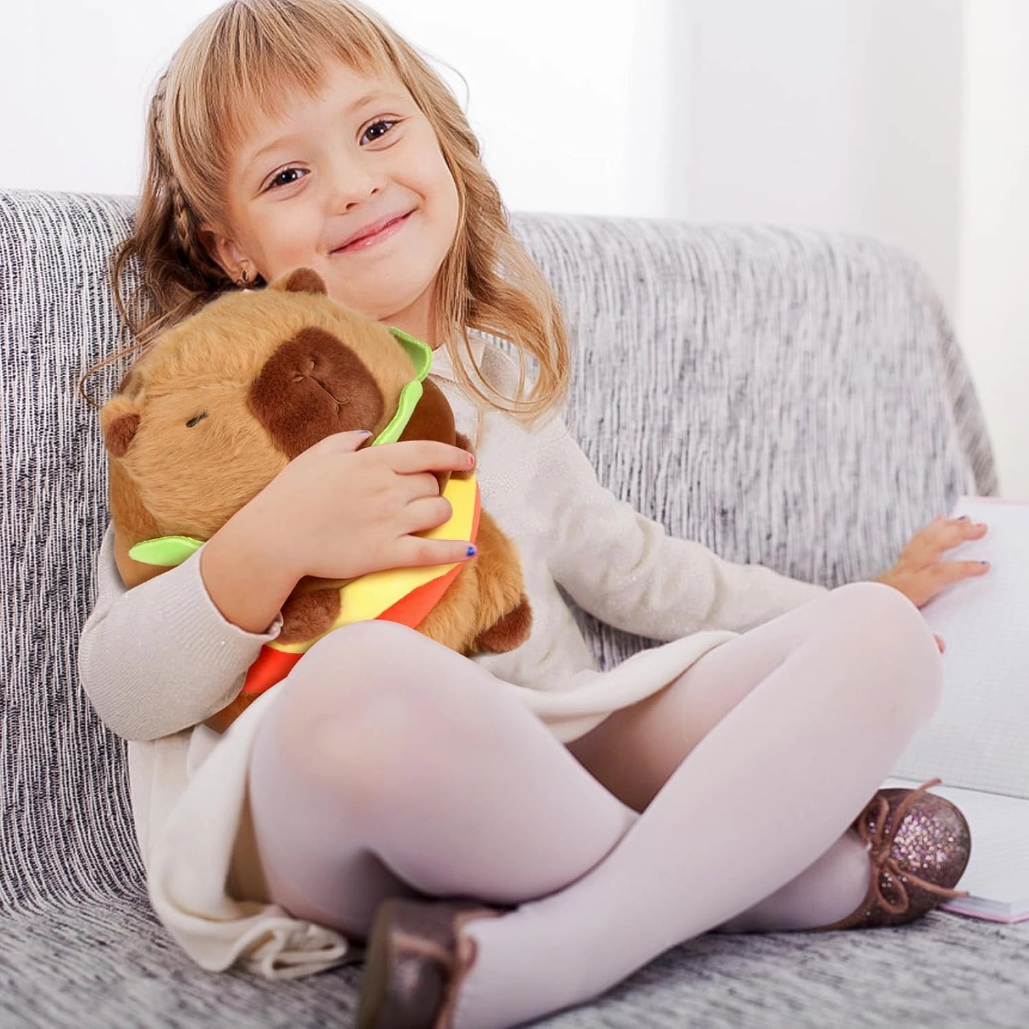 Hamburger Capybara Plush Toy - 9.5 Inch Cute Capybara Stuffed Animal, Kawaii Capibara Plushie for Kids and Adults Hamburger Plush