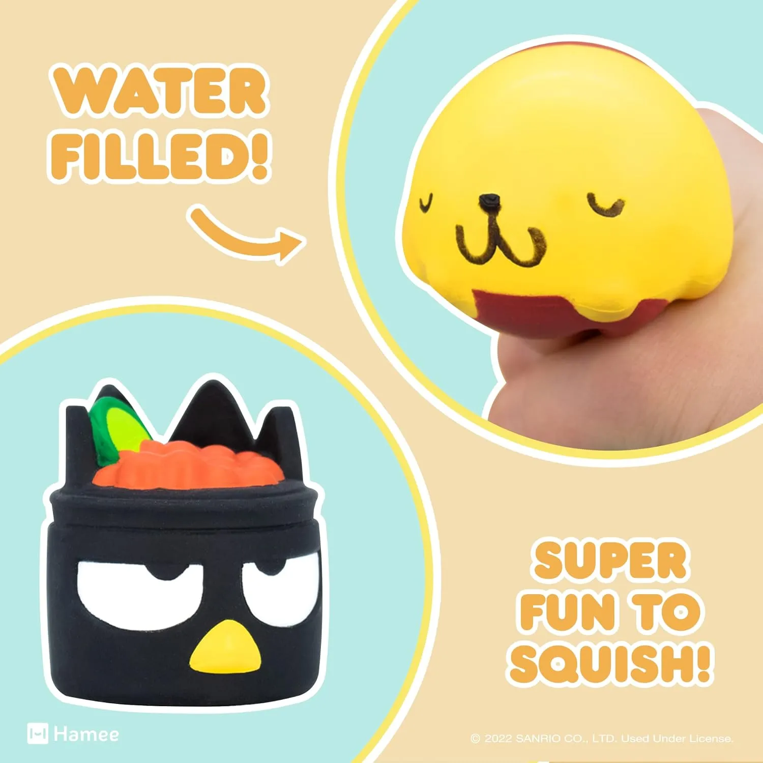 Hamee Sanrio Hello Kitty and Friends Cute Water Filled Surprise Capsule Squishy Toy [Sushi] [Birthday Gift Bag, Party Favor, Gift Basket Filler, Stress Relief Toy] – 2 Pc. (Mystery – Blind Capsule)