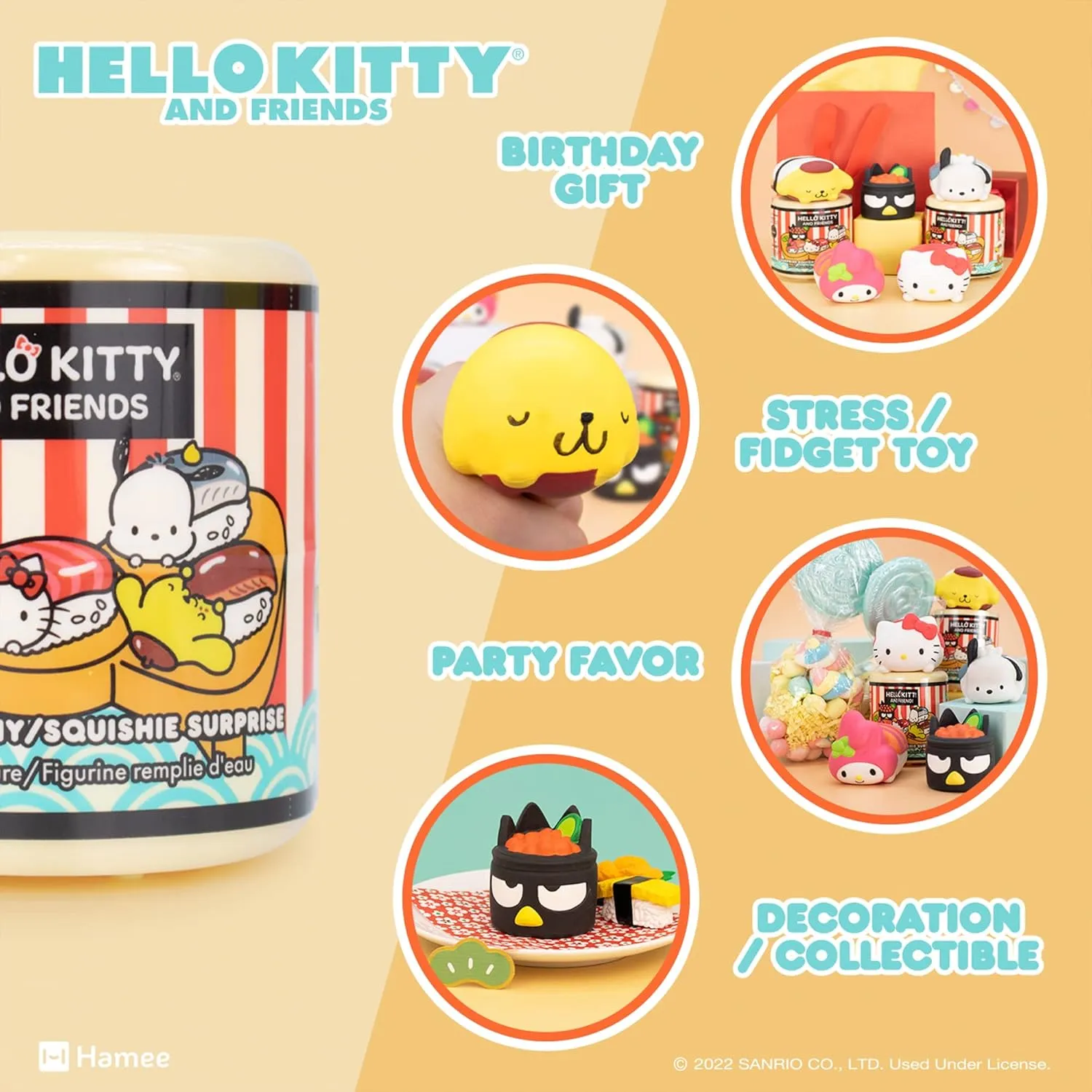 Hamee Sanrio Hello Kitty and Friends Cute Water Filled Surprise Capsule Squishy Toy [Sushi] [Birthday Gift Bag, Party Favor, Gift Basket Filler, Stress Relief Toy] – 2 Pc. (Mystery – Blind Capsule)