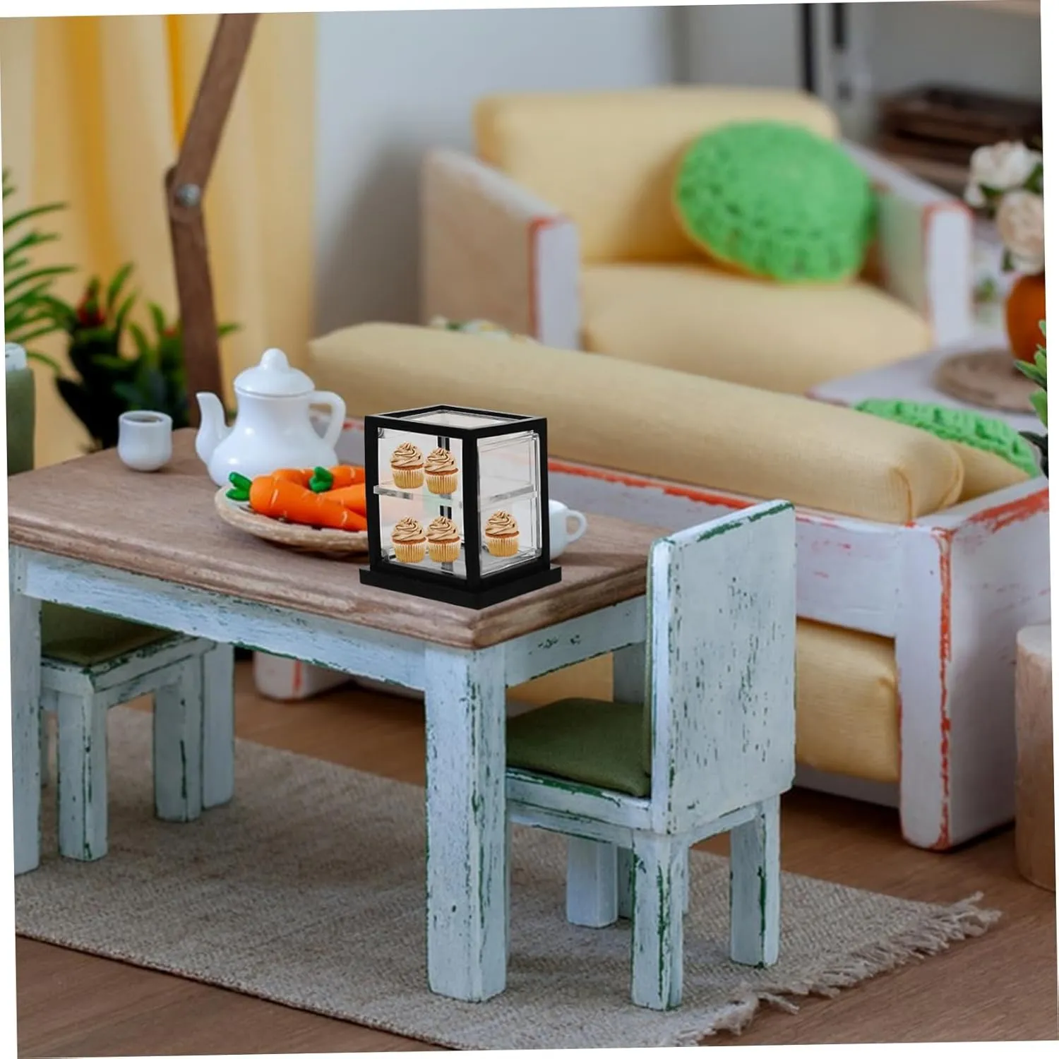 HANABASS 5sets 3pcs Miniature Transparent Cake Display Cabinet for Dollhouse Bakery Scenes Adorable Double Layer Design for Desserts Decorative Props 3pcs*5