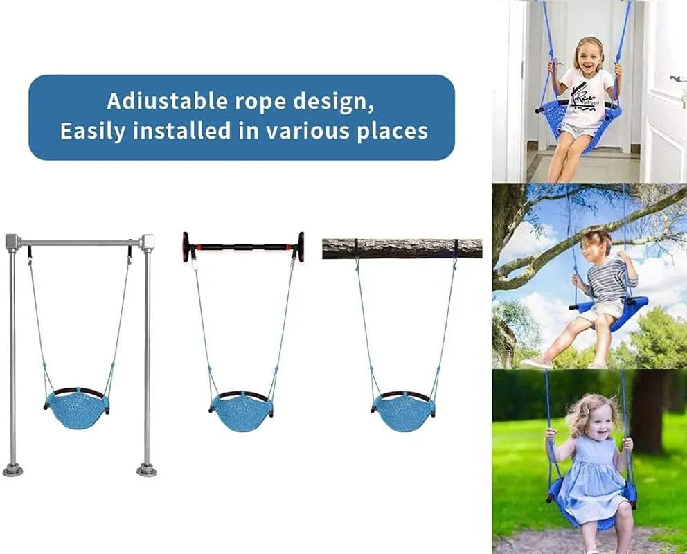 Hand-Knitting Toddler Swing, Swing for Kids with Adjustable Ropes, Heavy Duty Rope Play Secure Children Swing Set, for Indoor, Outdoor, Playground, Tree, 440 lbs Capacity (Blue)