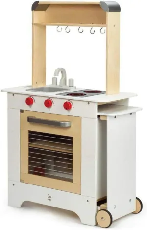 Hape Wooden Cook‘n Serve Kitchen| Pretend Role Play Kitchen Set with Pull-Out Counter and Chalkboard for Kids
