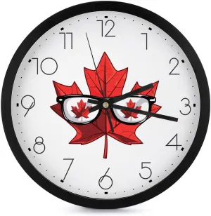 Happy Canada Day Funny Maple Leaf Wall Clock 10 Inch Silent Non-ticking Battery Operated Decorative Clock for Kitchen Bedroom