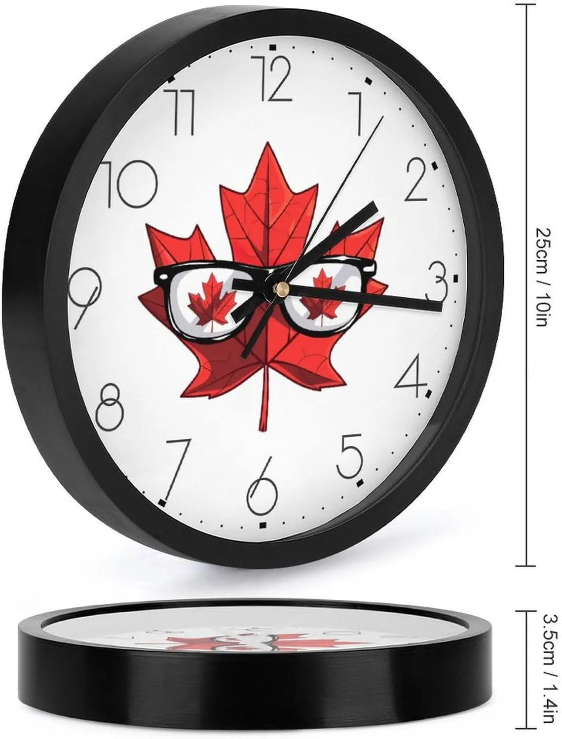 Happy Canada Day Funny Maple Leaf Wall Clock 10 Inch Silent Non-ticking Battery Operated Decorative Clock for Kitchen Bedroom
