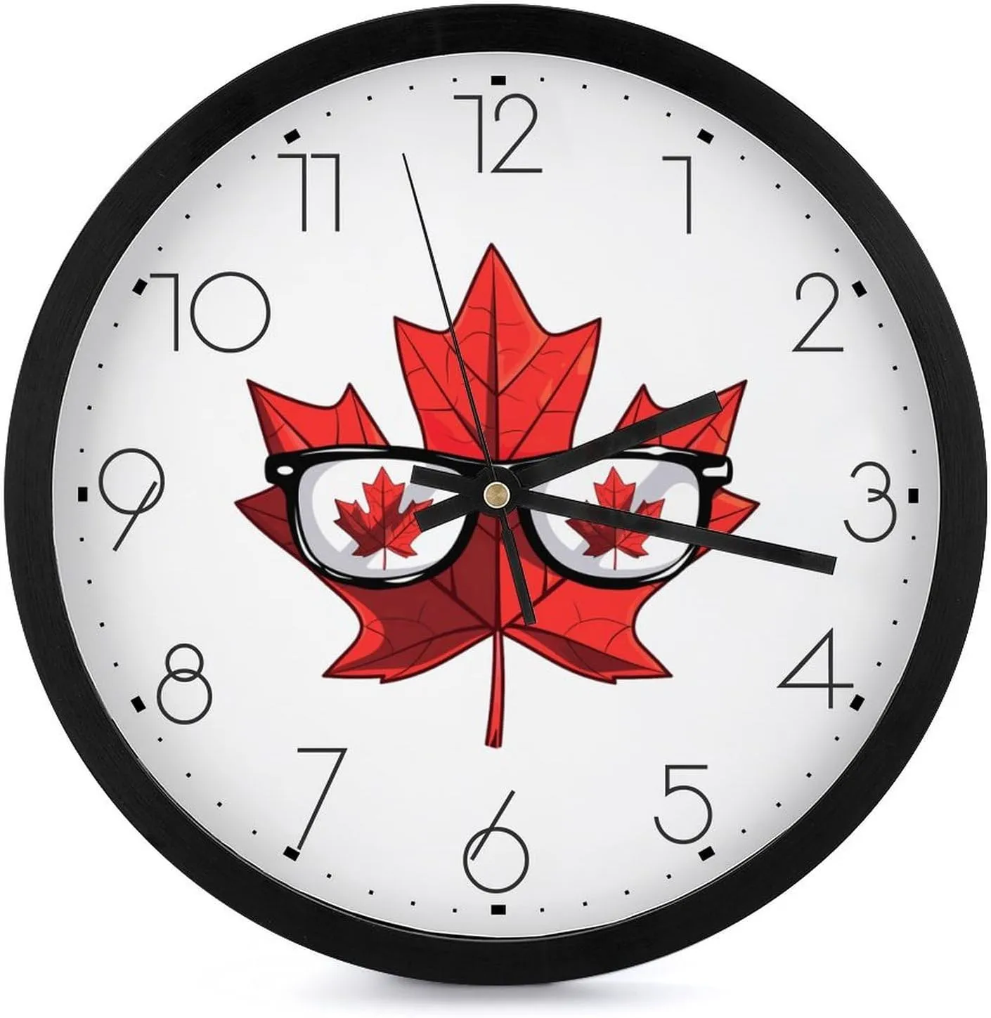 Happy Canada Day Funny Maple Leaf Wall Clock 10 Inch Silent Non-ticking Battery Operated Decorative Clock for Kitchen Bedroom
